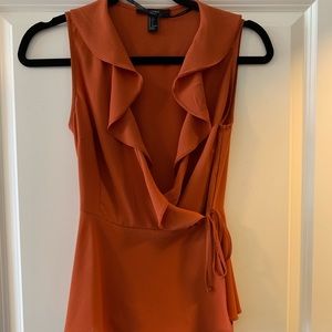 Rust Orange Tie blouse with Ruffle